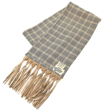 HERMES Wool Silk Check Beige Scarf