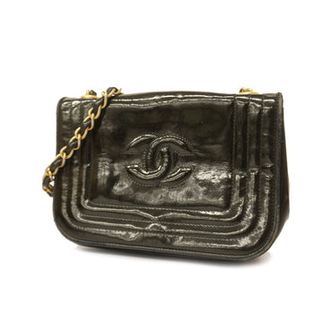 Chanel shoulder bag chain shoulder patent leather black gold metal