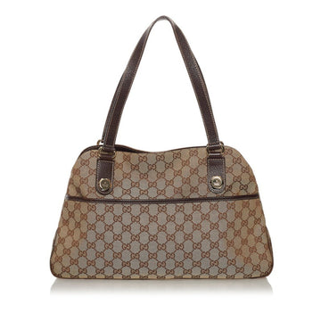 Gucci GG Canvas Handbag Shoulder Bag 163288 Brown Leather Ladies GUCCI