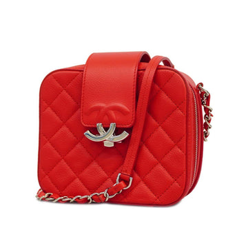CHANEL Shoulder Bag Matelasse Chain Caviar Skin Red Silver Hardware Women's
