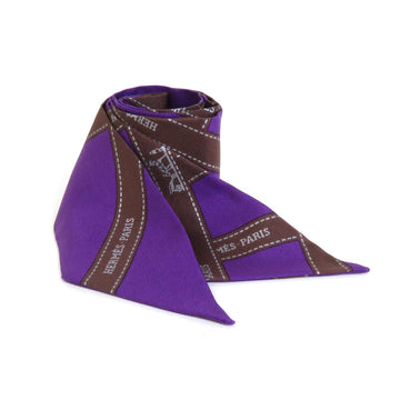 HERMES Scarf Twilly Silk Purple/Brown Ladies