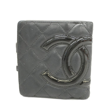 CHANEL[3ae5359] Auth  Bifold Wallet Cambon Line Leather Black Silver metal