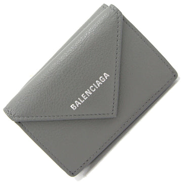 BALENCIAGA trifold wallet paper 391446 gray leather ladies small flap