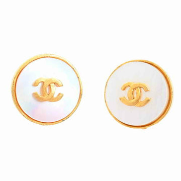 Chanel shell here mark button earrings white metal