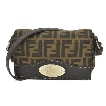 Fendi Crossbody Shoulder Bag Zucca Selleria Canvas/Leather Brown Silver Women's