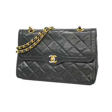 Chanel Shoulder Bag Matelasse Paris Limited W Flap W Chain Lambskin Black Gold Metal