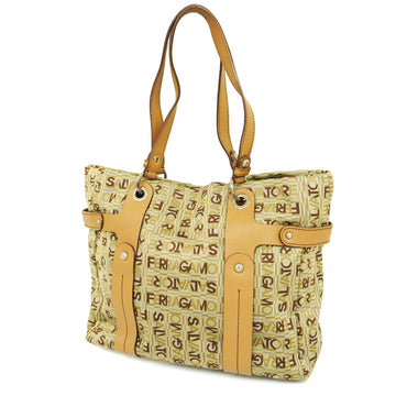 SALVATORE FERRAGAMOAuth  Gancini Handbag Women's Nylon Canvas Handbag Beige,Brown