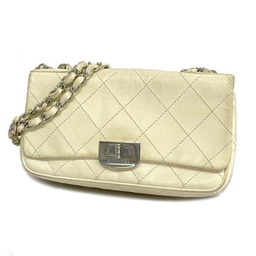 CHANEL Shoulder Bag 2.55 W Chain Lambskin Ivory Silver Hardware Women's