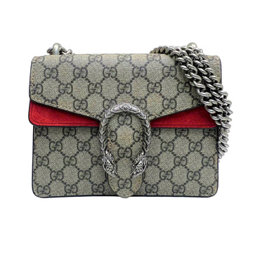 GUCCI Dionysus Chain Shoulder GG Supreme Mini Bag x Suede Double Crossbody Hand Brown Red 421970 Ladies