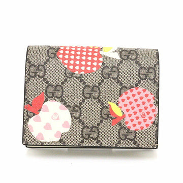 GUCCI Le Pomme Card Case GG Supreme Calf Beige/Multicolor 663922 Apple Print Bifold Small Wallet