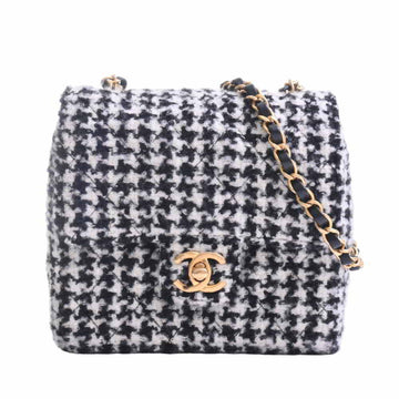 CHANEL Tweed Mini Flap Coco Mark Houndstooth Pattern Chain Shoulder Bag Black