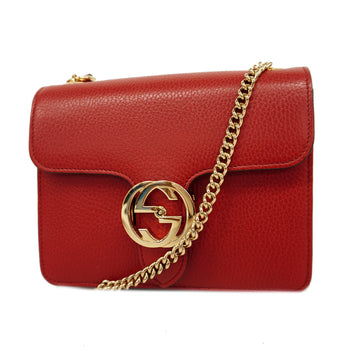 GUCCIAuth  Interlocking G 510304 Women's Leather Shoulder Bag Red Color