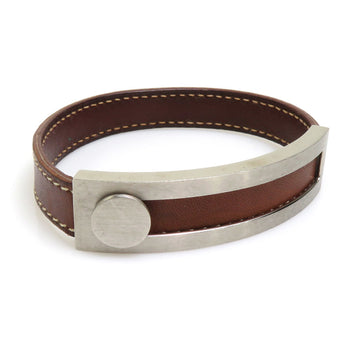 HERMES Bracelet Bangle Puspus Leather/Metal Brown/Silver Unisex