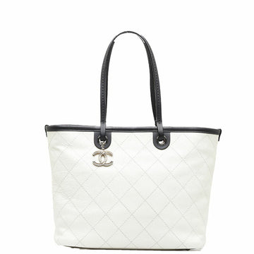 CHANEL Wild Stitch Coco Mark Tote Bag Shoulder White Caviar Skin Women's