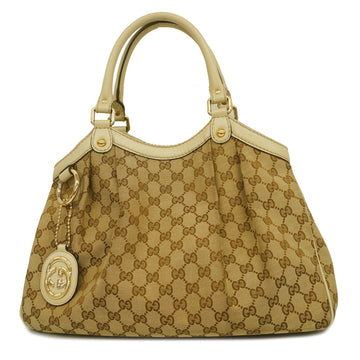 GUCCIAuth  Sukey Tote Bag 211944 Women's GG Canvas Handbag, Beige,Ivory