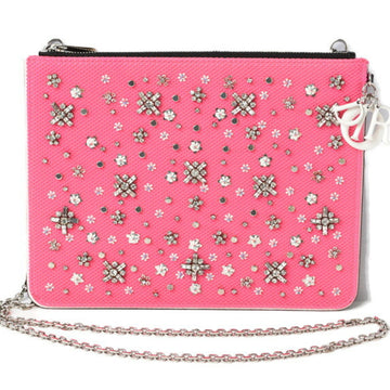 Christian Dior Chain Shoulder Bag Clutch Pouch Rhinestone Studs Pink Black