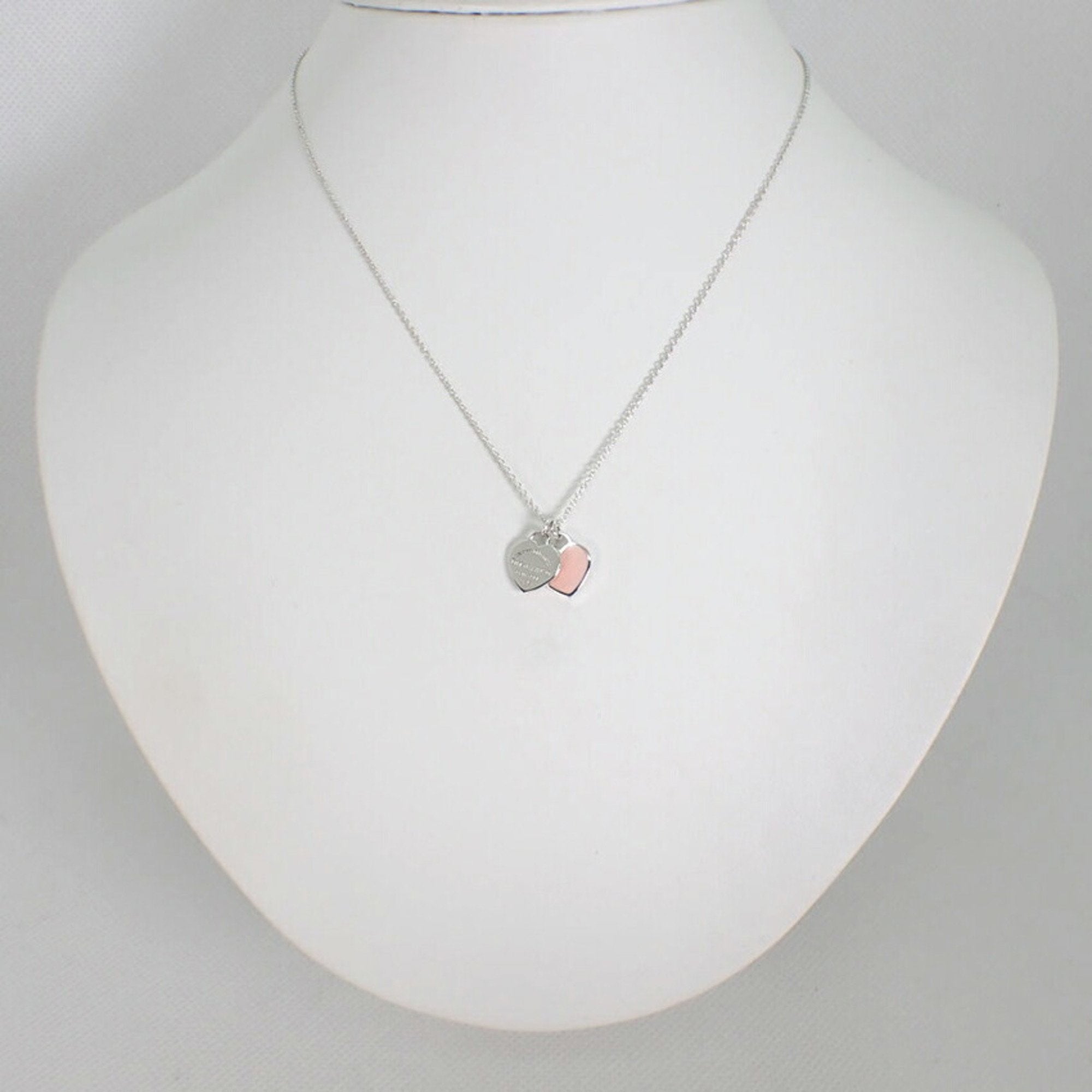 Near MINT TIFFANY & Co. Return to Mini Double Heart Necklace Pink No Box |  eBay