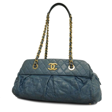 CHANEL Shoulder Bag Matelasse Chain Leather Blue Gold Hardware Women's