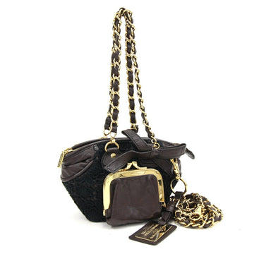 DOLCE & GABBANA Handbag Brown Leather Shoulder Bag Chain Charm Ladies Lace DOLCE&GABBANA