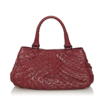 Bottega Veneta Intrecciato Handbag Red Brown Leather Ladies BOTTEGAVENETA