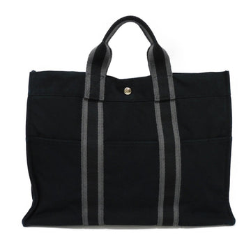 HERMES Tote Bag Fool Toe MM Gray Bicolor Silver Handbag Serie Button Cotton Black Men's Women's