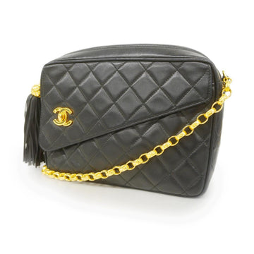 CHANEL Shoulder Bag Matelasse Chain with Fringe Lambskin Black Gold Hardware Women's