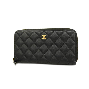 CHANEL Long Wallet Matelasse Caviar Skin Black Gold Hardware Women's