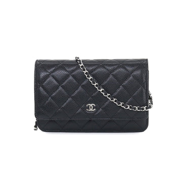 CHANEL matelasse classic chain wallet long caviar skin black AP0250 silver metal fittings Chain Wallet