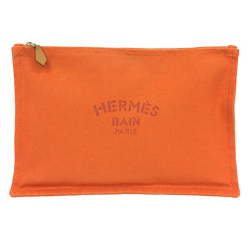 HERMES Flat Pouch Yachting GM Orange Cotton 100% Canvas
