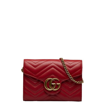 GUCCI GG Marmont Quilted Chain Wallet Shoulder Bag 474575 Red Leather Women's