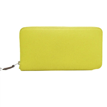 HERMES Azap Silk In Long Women's Leather,Silk Long Wallet [bi-fold] Lime Yellow