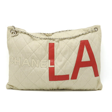 CHANEL LA cruise line chain shoulder bag cotton jersey lame ivory red