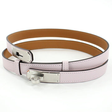 HERMES Belt Kelly 18 Epson Mauve Pale Pink Leather B Engraved Ladies Fashion Accent Box