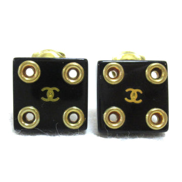 CHANEL Earring Earring Black Gold Gold Plated Black Gold