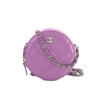 CHANEL Matelasse Mini Classic Chain Shoulder Bag Leather Purple AP0245 Round