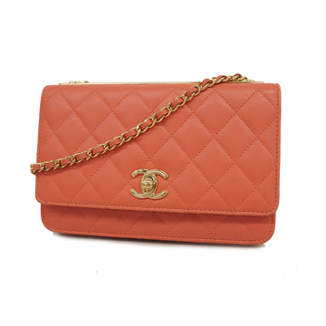 Chanel chain wallet matelasse leather pink gold metal