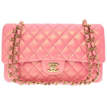 CHANEL Lambskin Metallic Pink Matelasse 25 Double Flap Lid Random Serial Shoulder Bag 0095