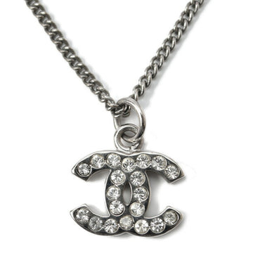 CHANEL necklace pendant  here mark CC rhinestone silver white A28942