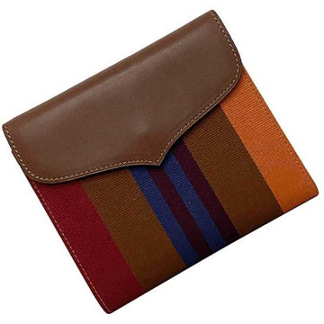 CELINE Trifold Wallet Brown Red Multicolor Rainbow MC-P124T0I Canvas Leather  Women's