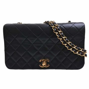 CHANEL Lambskin Matelasse Coco Mark Full Flap Chain Shoulder Bag Black Ladies