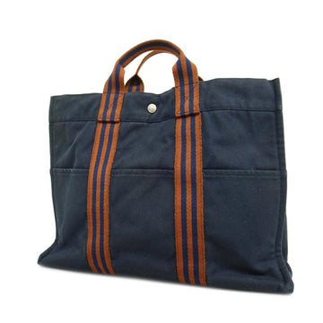 HERMES Tote Bag Fool Toe Canvas Navy Silver Hardware Men Women