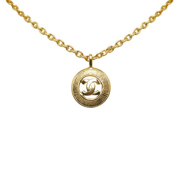 CHANEL Cocomark Round Necklace Gold Plated Women's