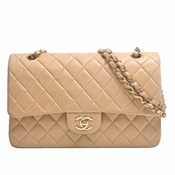 CHANEL Leather Matelasse Coco Mark W Flap Chain Shoulder Bag Beige Ladies