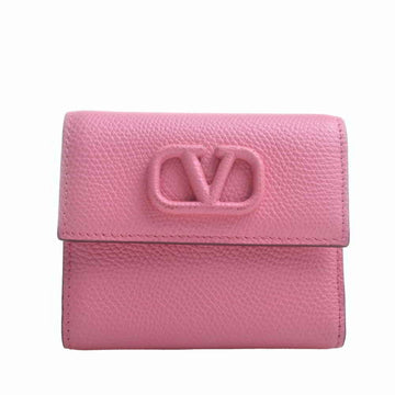 VALENTINO Leather V-Sling Trifold Wallet - Pink