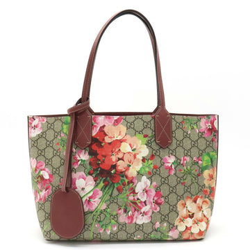 GUCCI GG Blooms Supreme Reversible Tote Bag PVC Leather Beige Wine Red Multicolor 372613