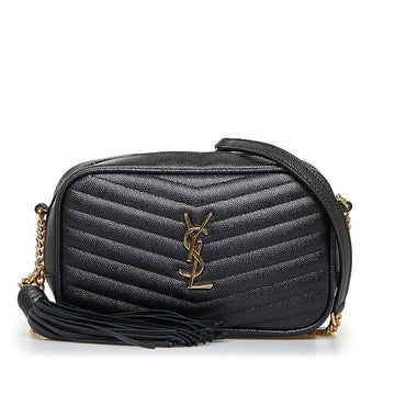 SAINT LAURENT Lou Quilted Tassel Chain Shoulder Bag Crossbody 585040 Black Leather Ladies