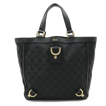 Gucci GG Canvas Abbey Line Tote Bag Handbag Leather Black 130739