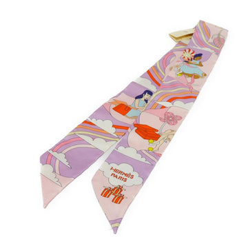HERMES Scarf Twilly CARRES VOLANTS Lila Rose Pale Flying Carre Silk Ladies