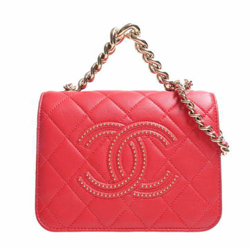 CHANEL Lambskin Matelasse Cocomark Chain Shoulder Bag - Red