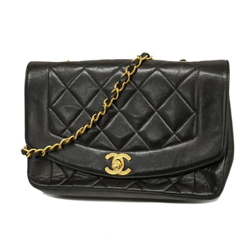 Chanel Matelasse Diana Flap Single Chain Women's Leather Shoulder Bag Black